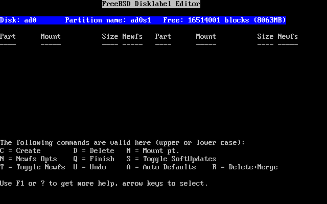 Sysinstall Disklabel Editor