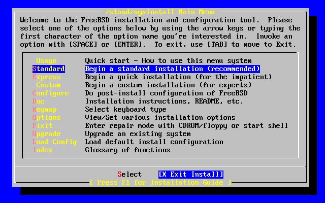 Sysinstall Main Menu Exit