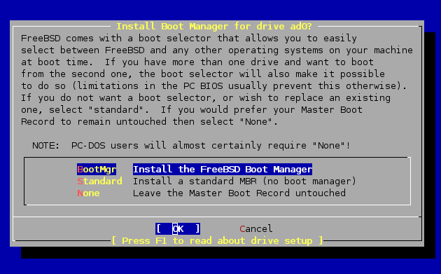 Sysinstall Boot Manager Menu